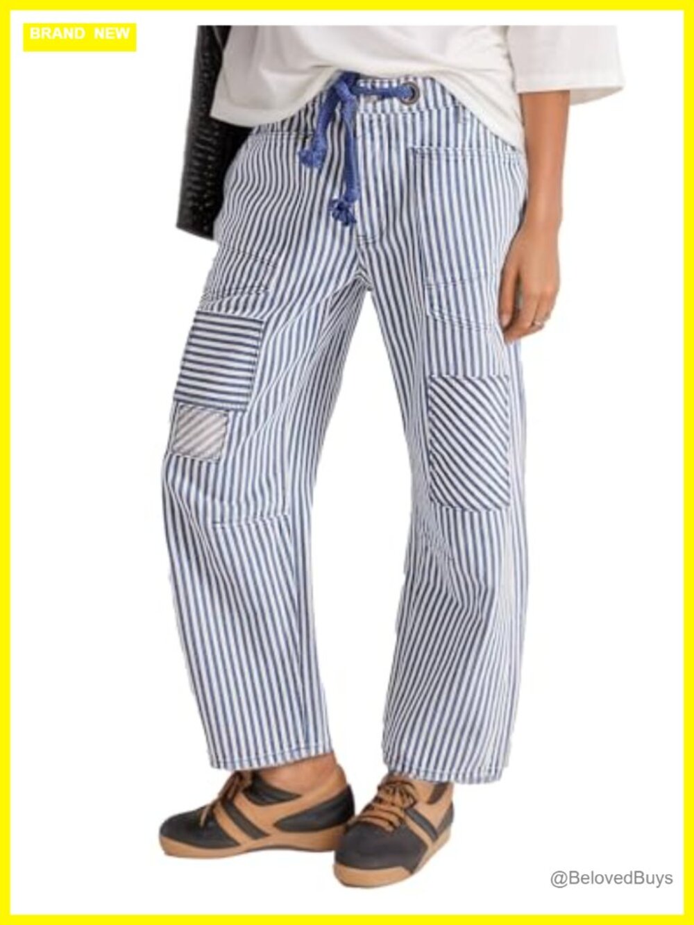 Women's Barrel Jeans Drawstring Wide Leg Boyfriend Denim Pants - Polyester,